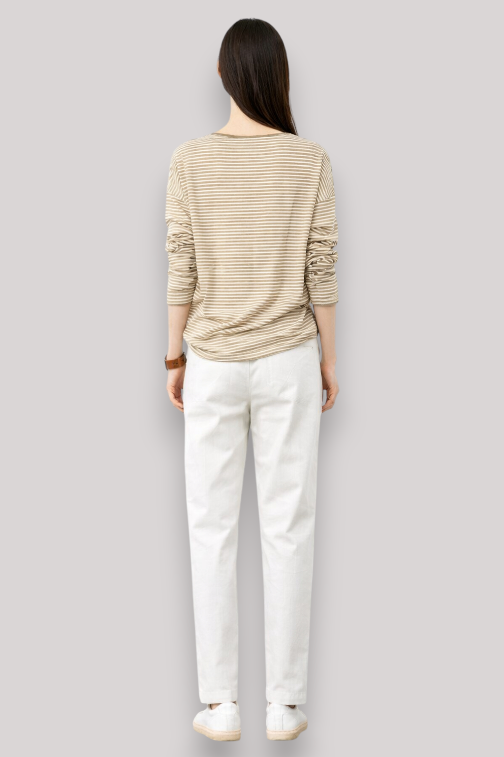 The Mirelle Women's Linen T Shirt Striped Lightweight Top