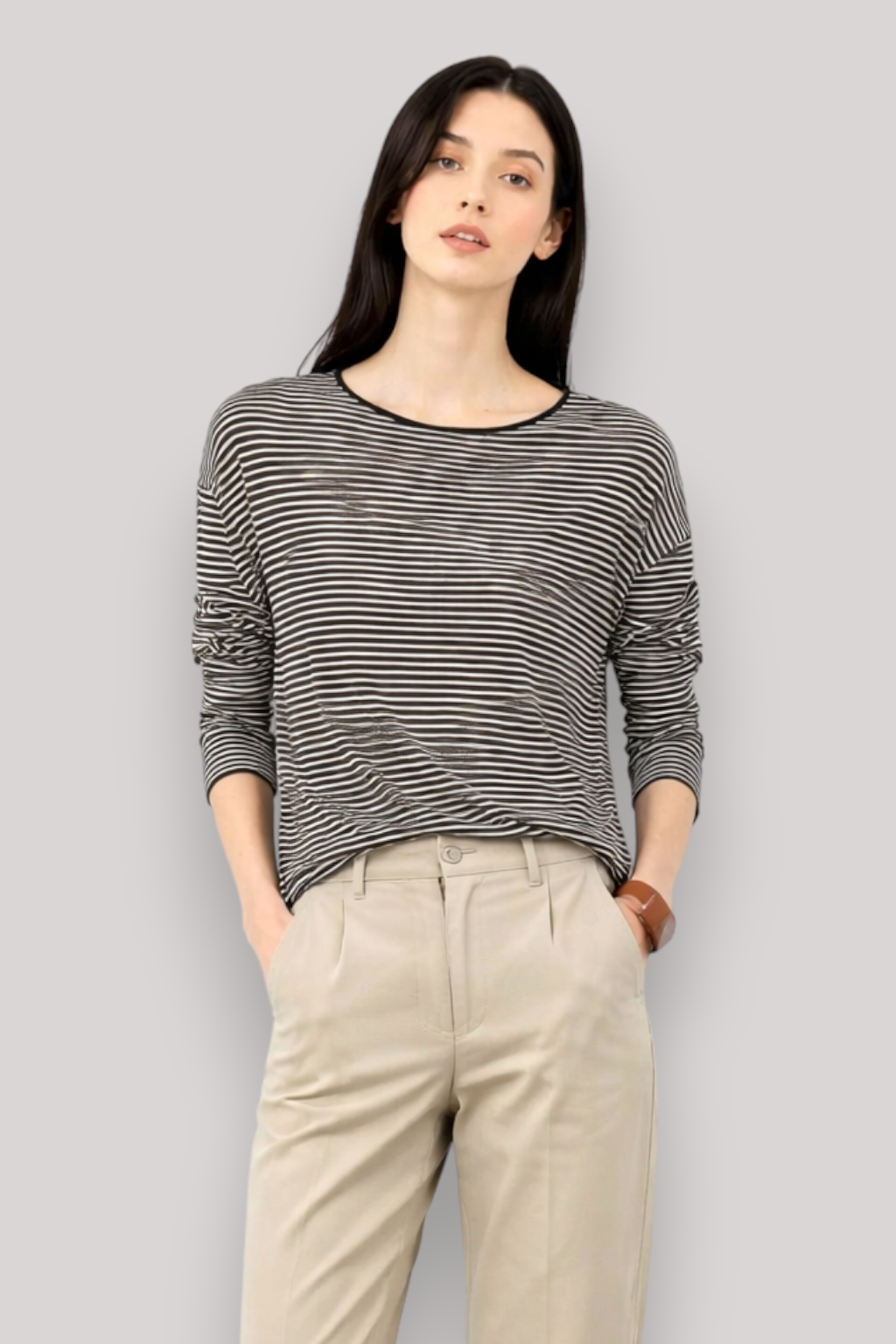The Mirelle Women's Linen T Shirt Striped Lightweight Top