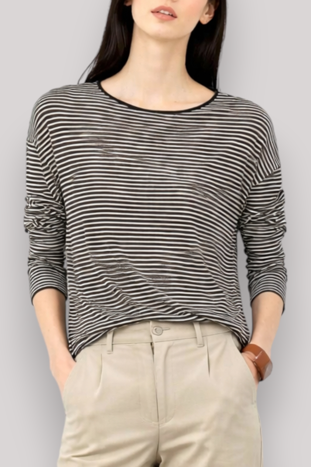 The Mirelle Women's Linen T Shirt Striped Lightweight Top
