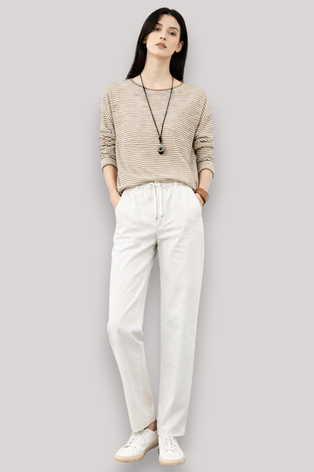 The Mirelle Women's Linen T Shirt Striped Lightweight Top