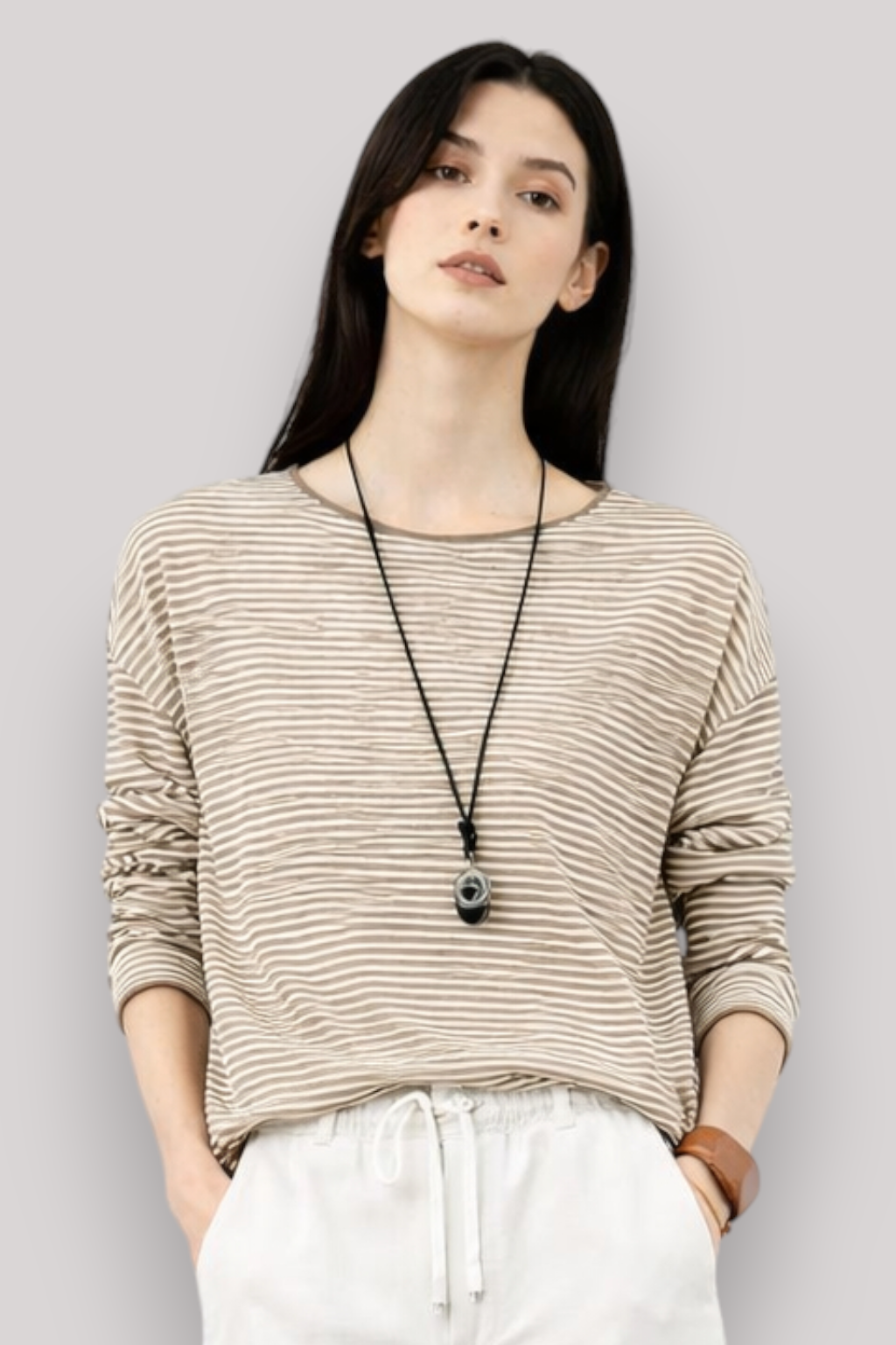 The Mirelle Women's Linen T Shirt Striped Lightweight Top