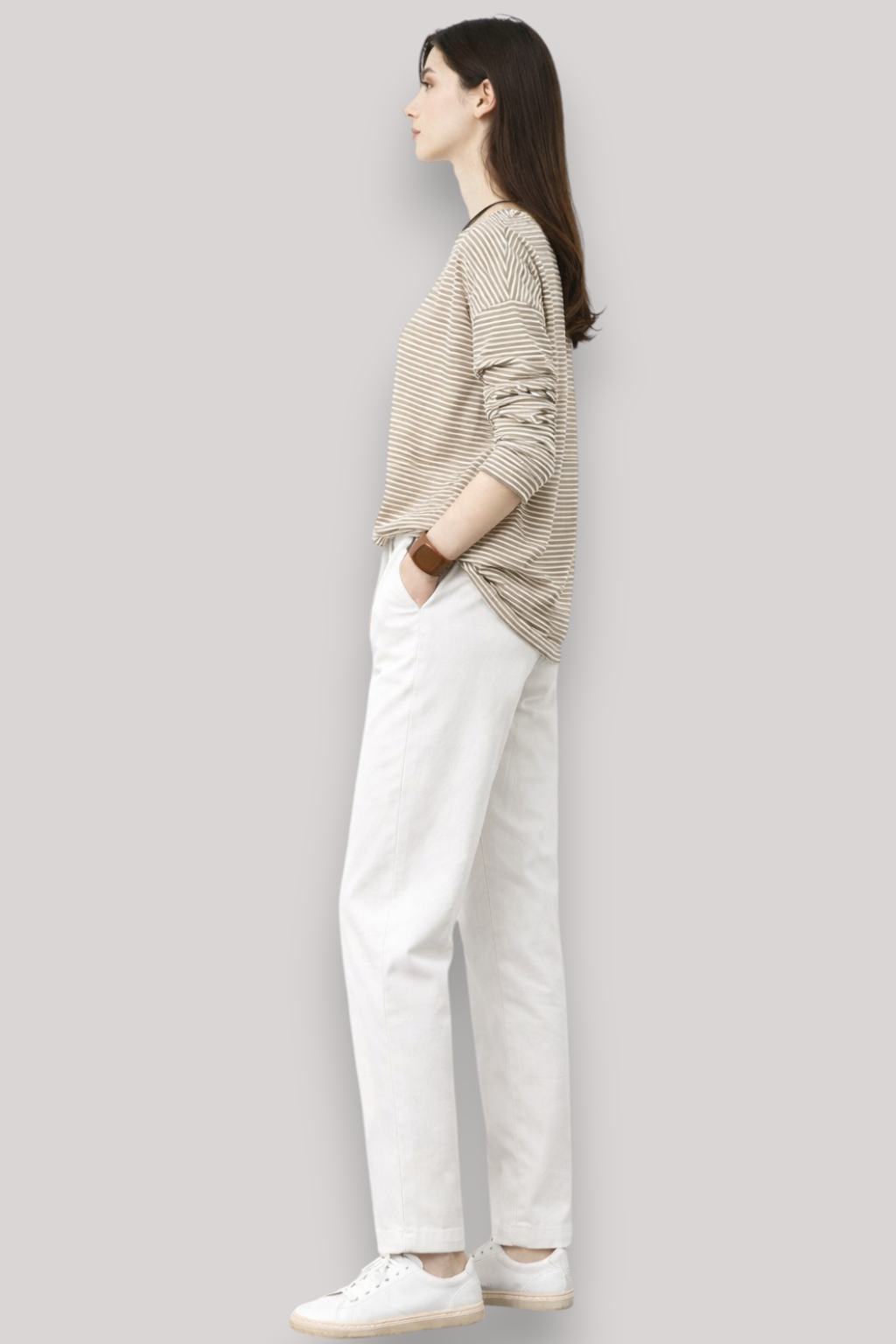 The Mirelle Women's Linen T Shirt Striped Lightweight Top