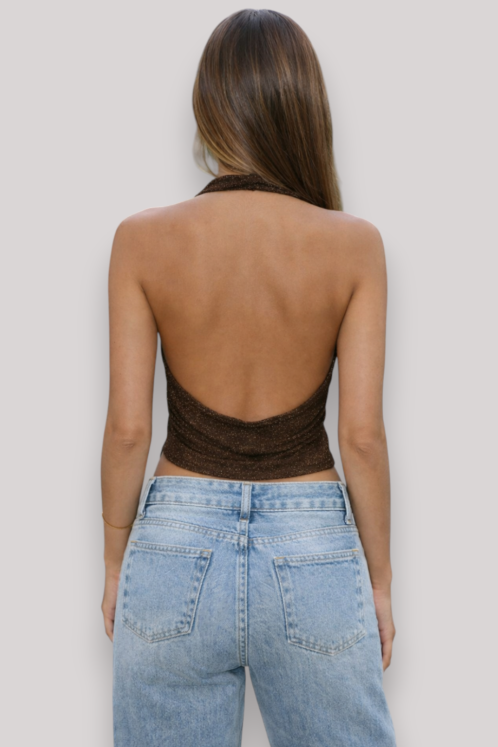 The Mireya Deep V Backless Sparkle Halter Vest Summer Party Top