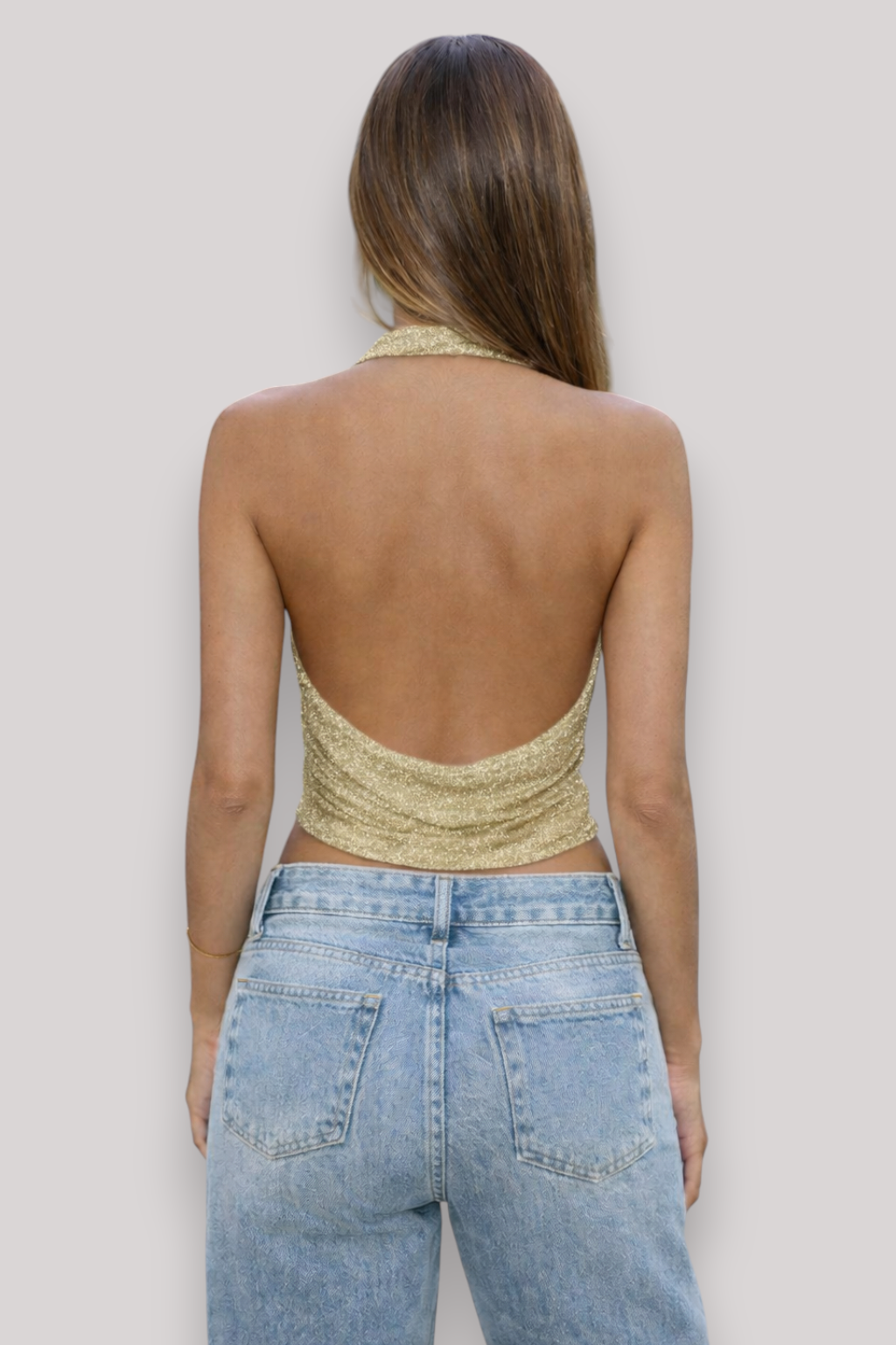 The Mireya Deep V Backless Sparkle Halter Vest Summer Party Top