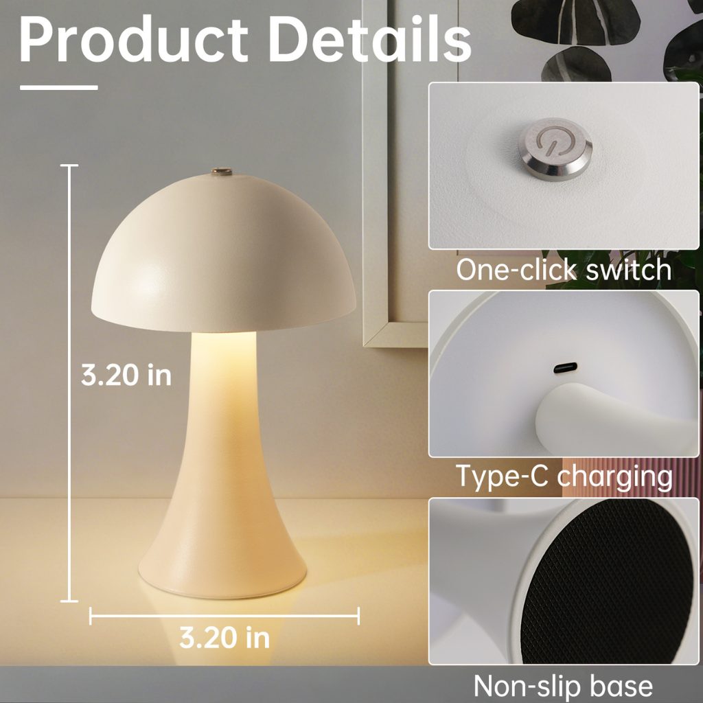 The Muselle Rechargeable Touch LED Mushroom Table Lamp