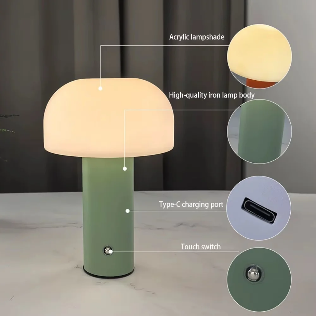 The Myrnelle Rechargeable Mushroom LED Table Lamp