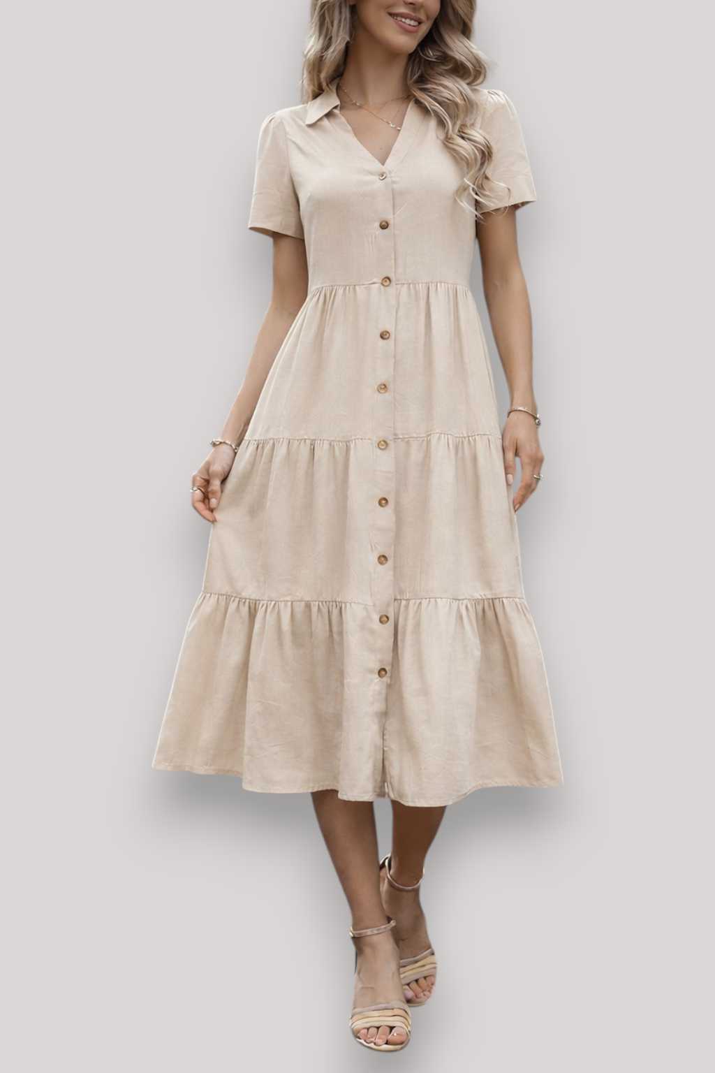 The Norah Women's Midi Dress Short Sleeve A Line Button Up