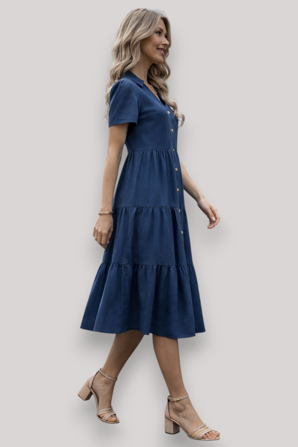 The Norah Women's Midi Dress Short Sleeve A Line Button Up