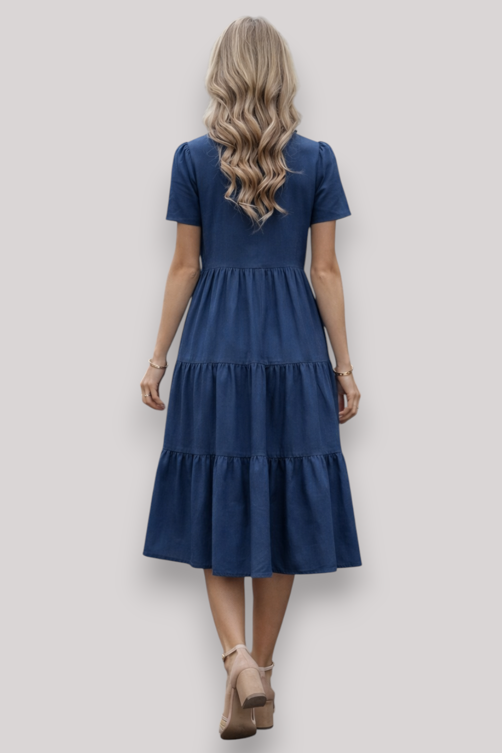 The Norah Women's Midi Dress Short Sleeve A Line Button Up