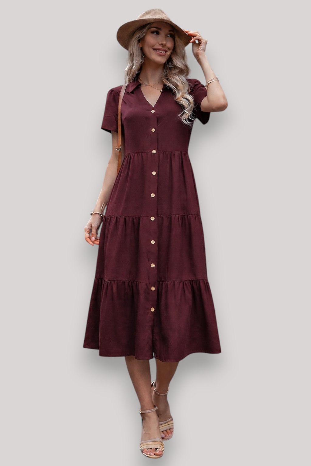 The Norah Women's Midi Dress Short Sleeve A Line Button Up
