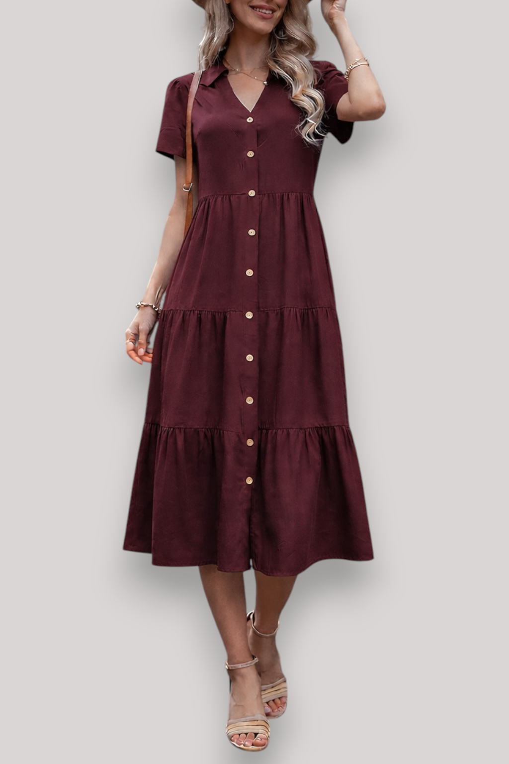 The Norah Women's Midi Dress Short Sleeve A Line Button Up