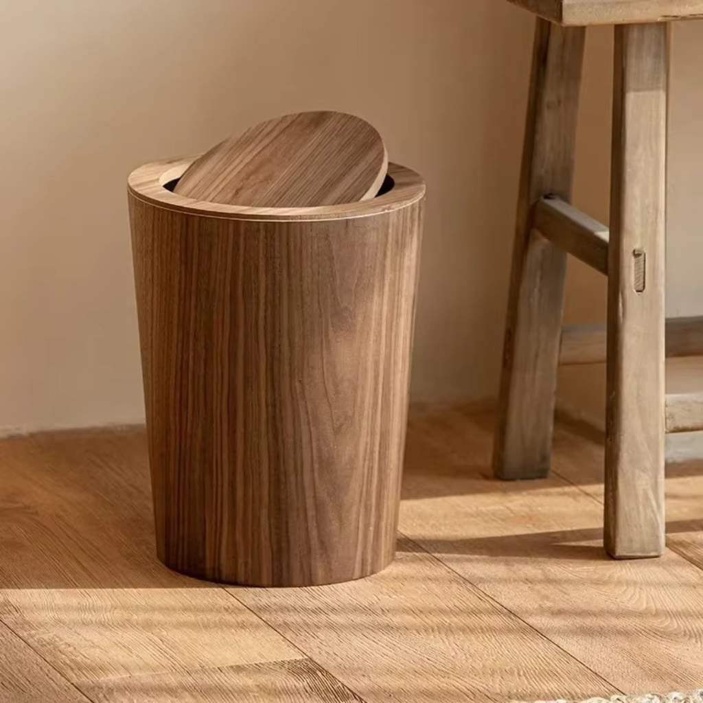 The Oakluxe Minimalist Wooden Flip Trash Bin