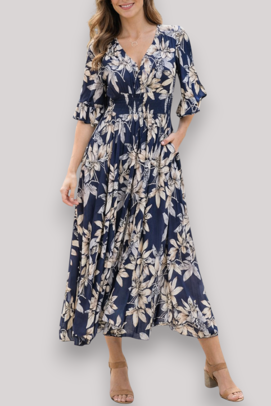 The Octavia Wrap Maxi Dress V Neck Floral Boho Summer Style