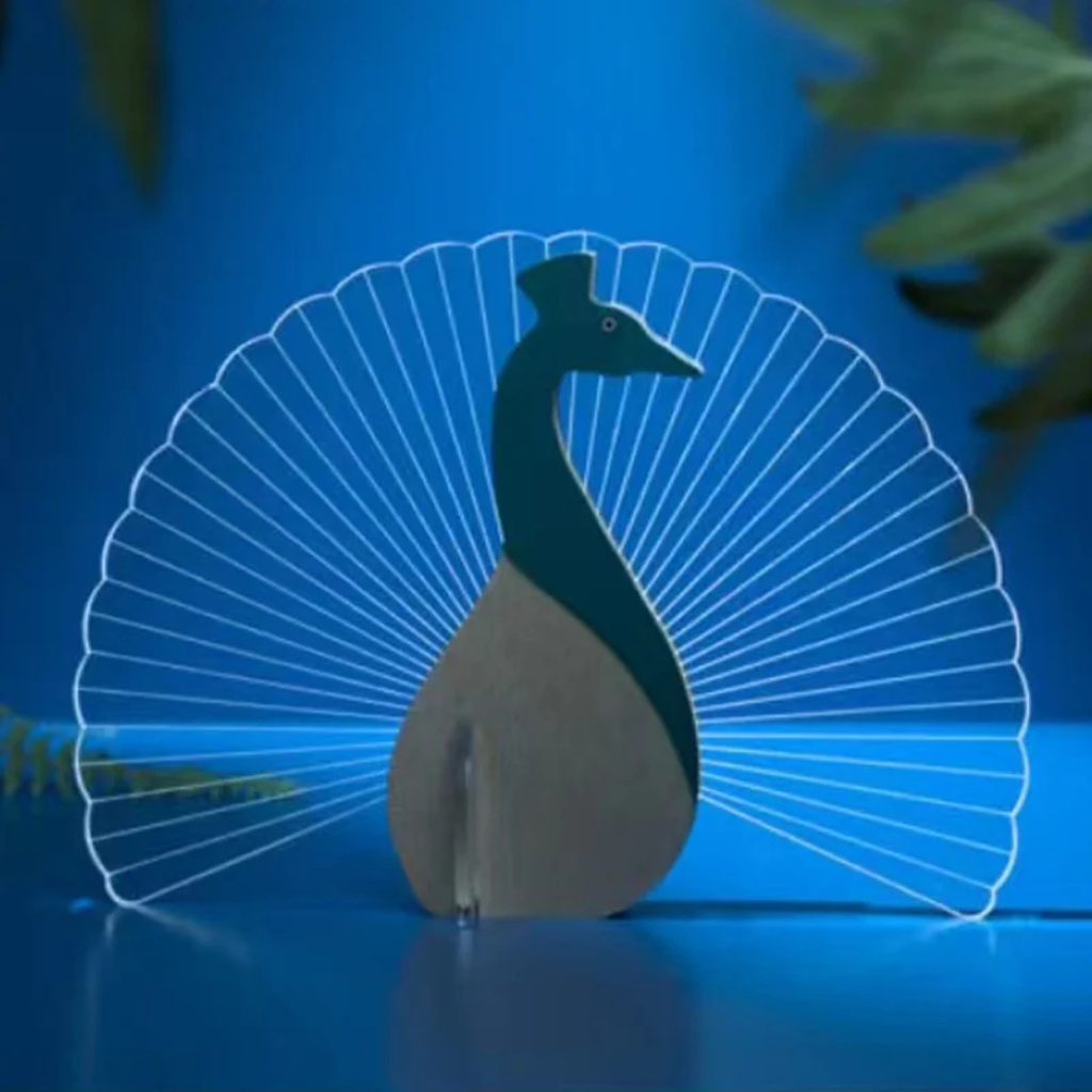 The Owlume LED Wooden Acrylic Peacock Lamp