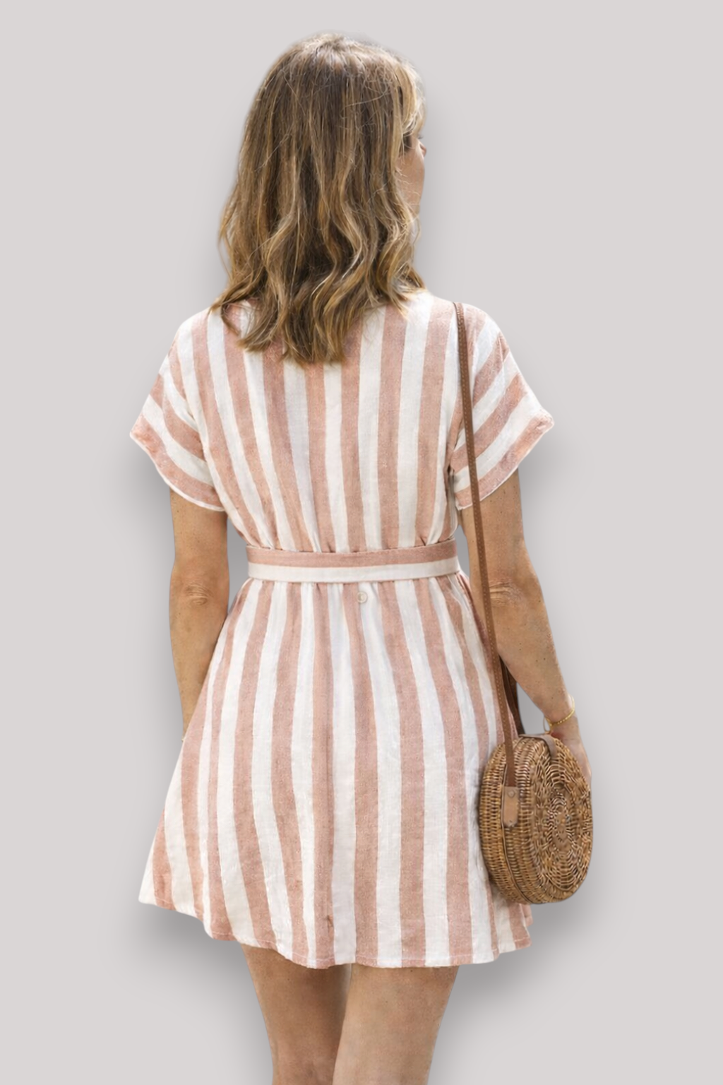 The Penelope Women's Striped Midi Dress Tie Waist V Neck