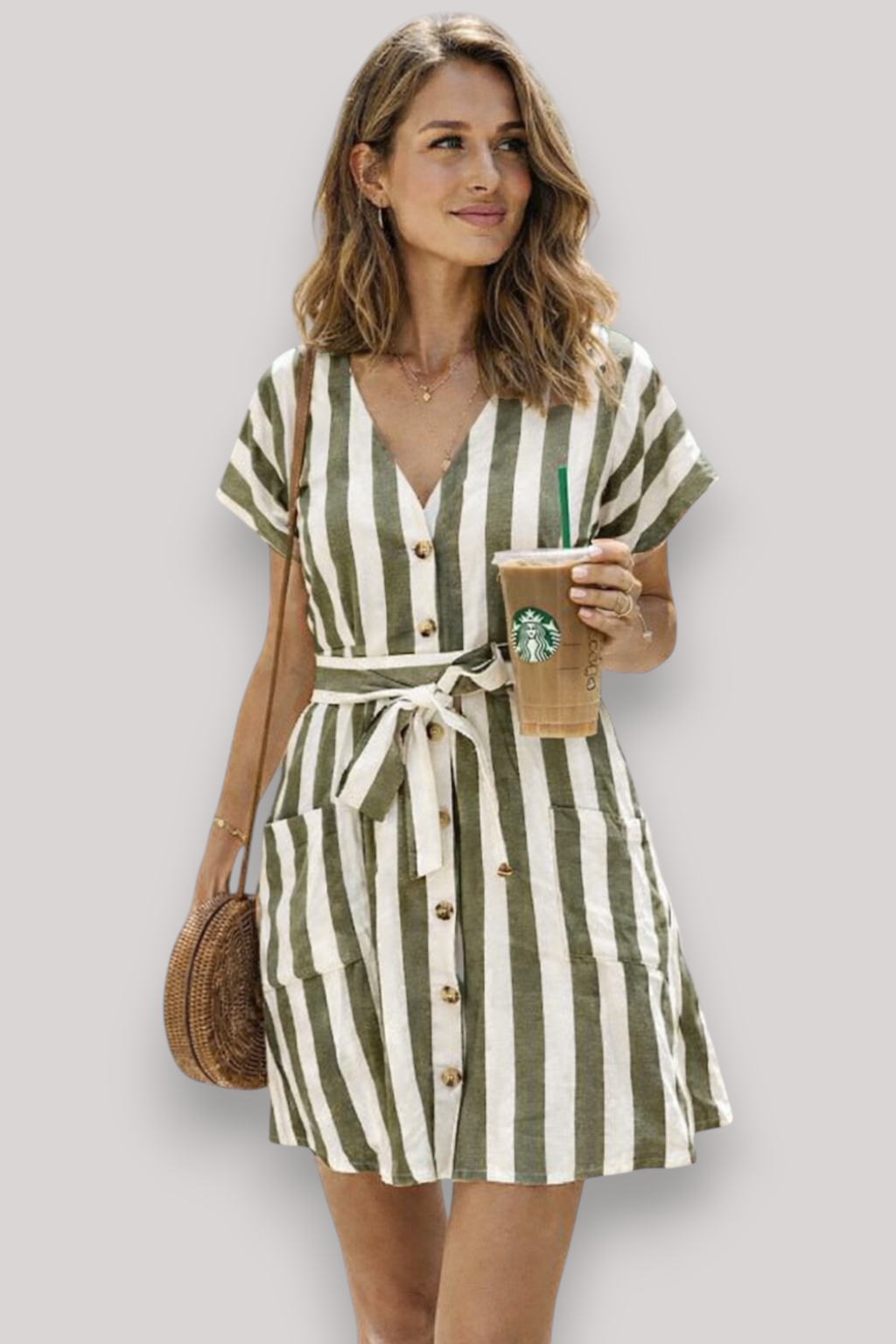 The Penelope Women's Striped Midi Dress Tie Waist V Neck