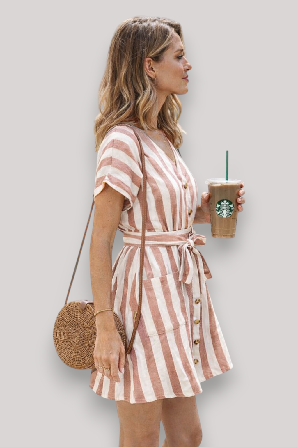 The Penelope Women's Striped Midi Dress Tie Waist V Neck