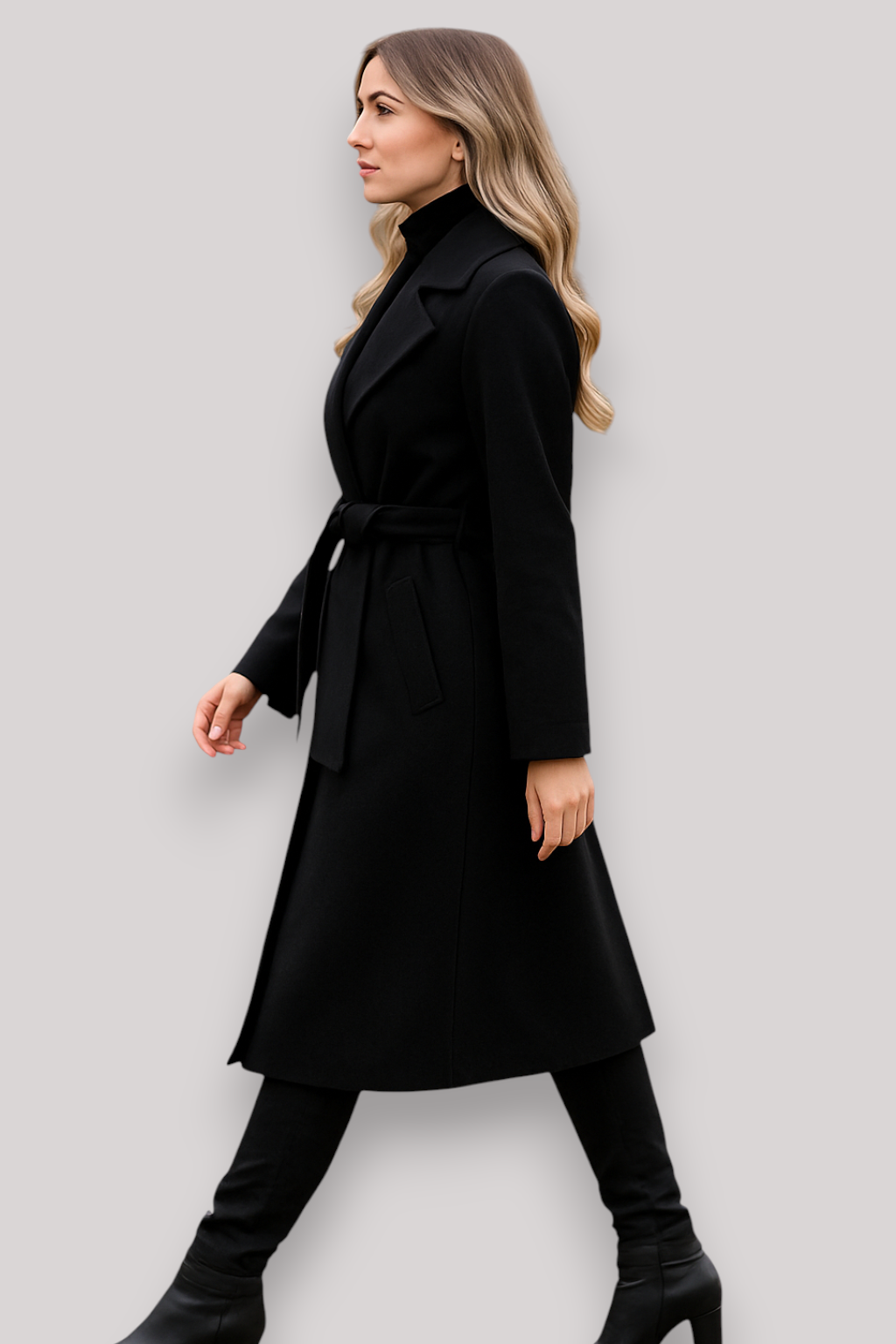 The Penrose Double Breasted Trench Coat Long Lapel Belted Winter Jacket