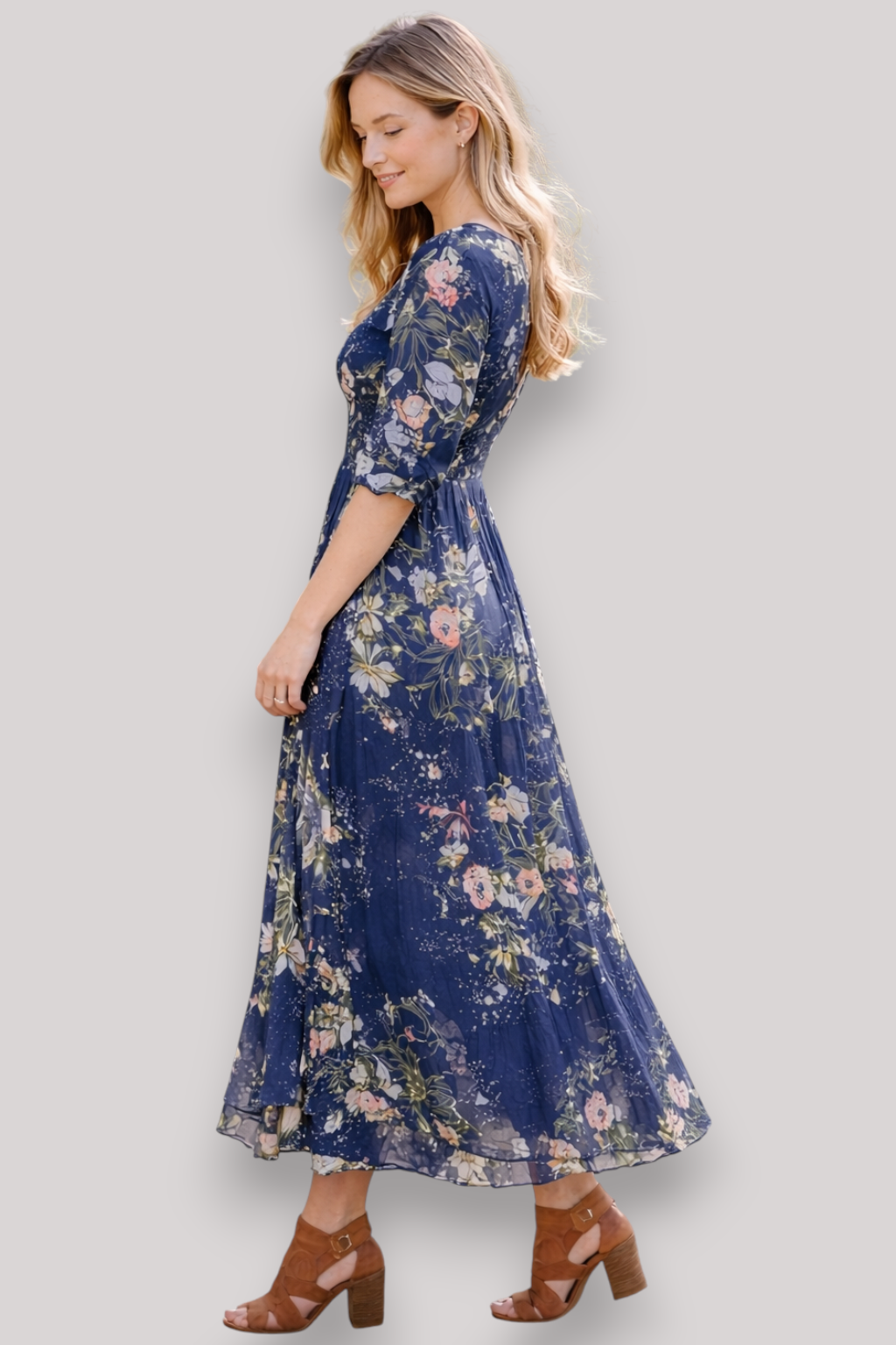 The Priscilla Swing Maxi Dress Floral Mid Waist Boho