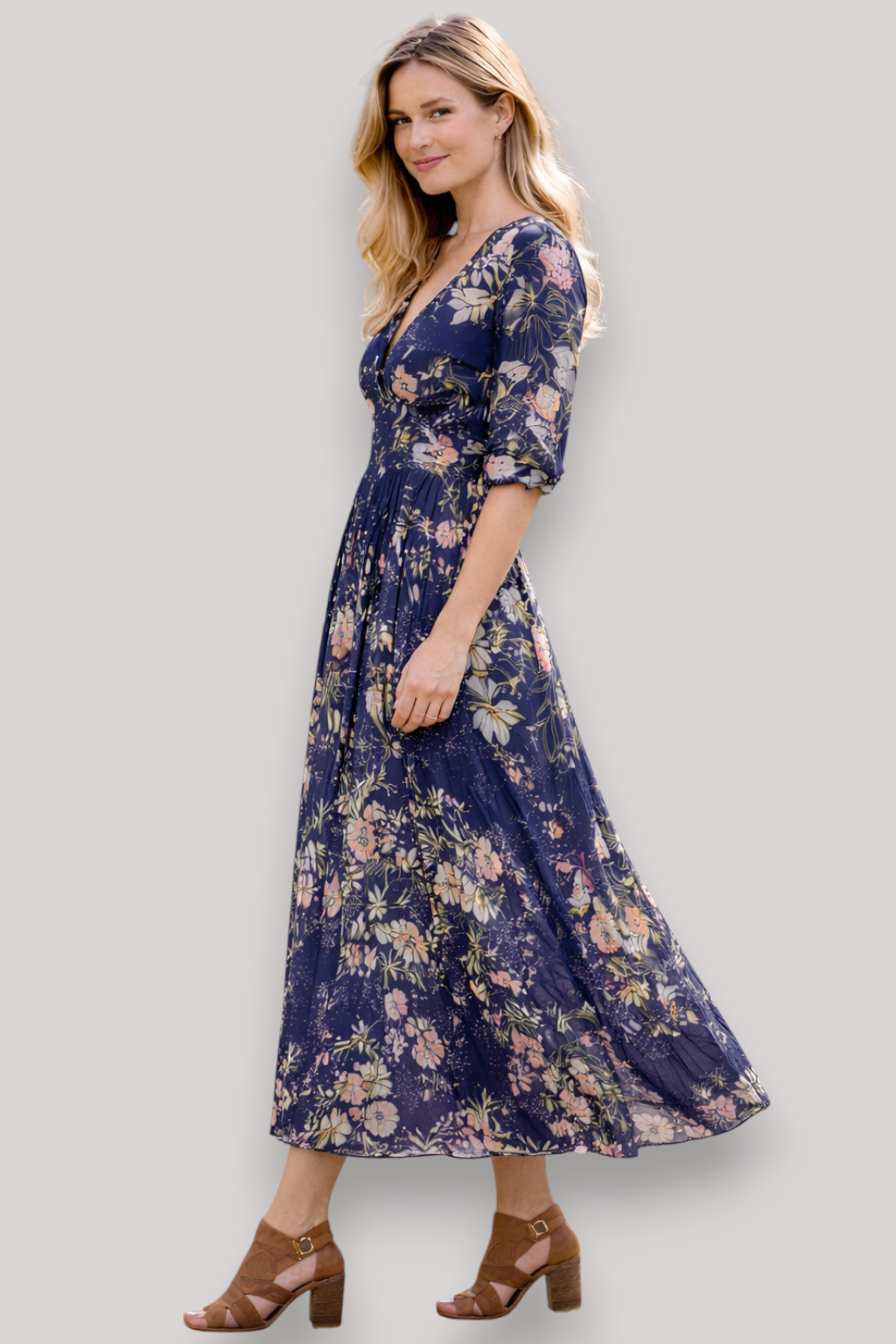 The Priscilla Swing Maxi Dress Floral Mid Waist Boho