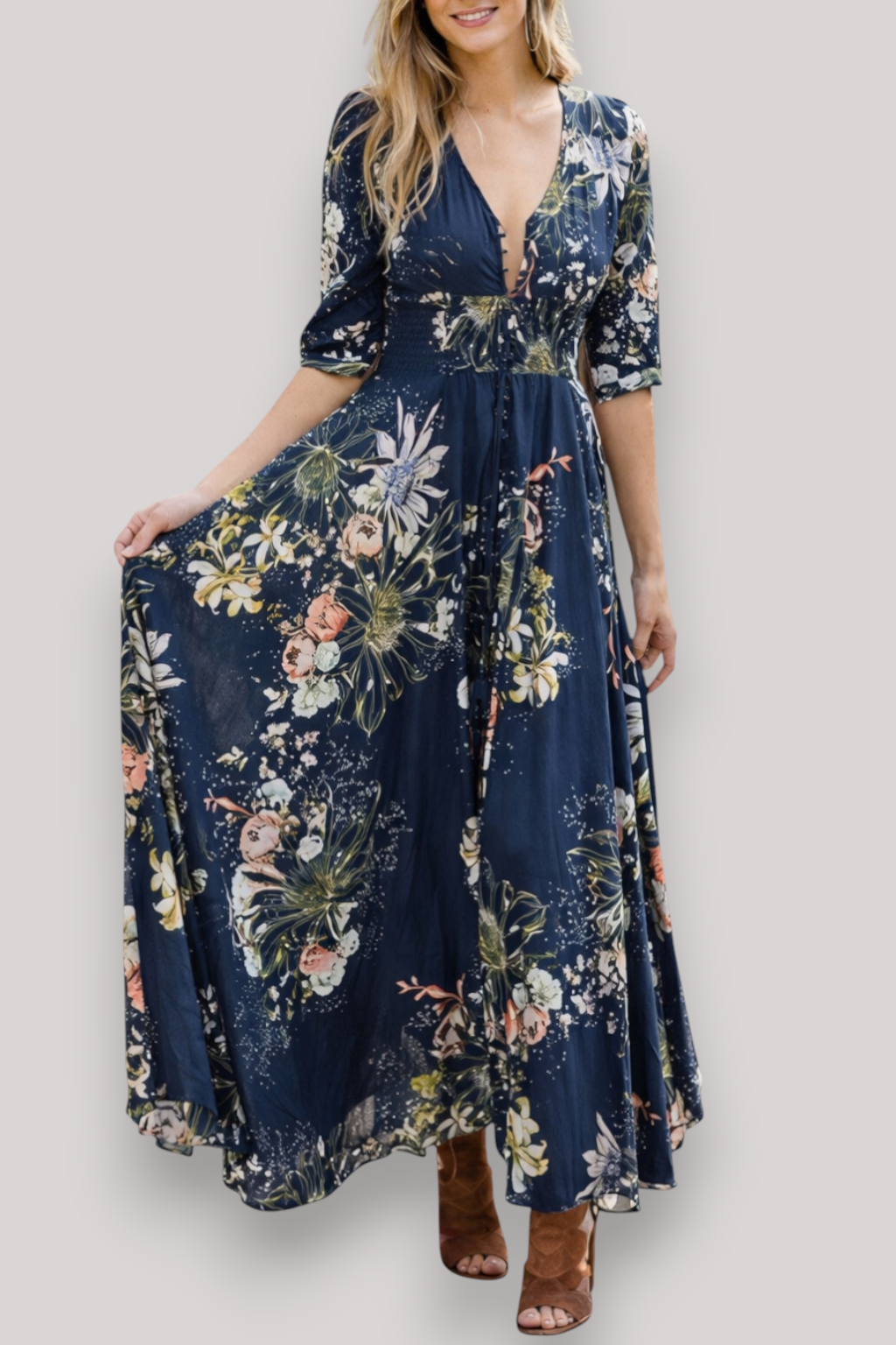 The Priscilla Swing Maxi Dress Floral Mid Waist Boho