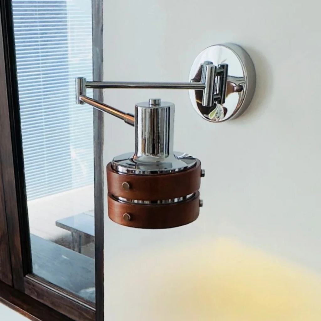The Rivora Wooden Swing Arm Foldable LED Wall Light