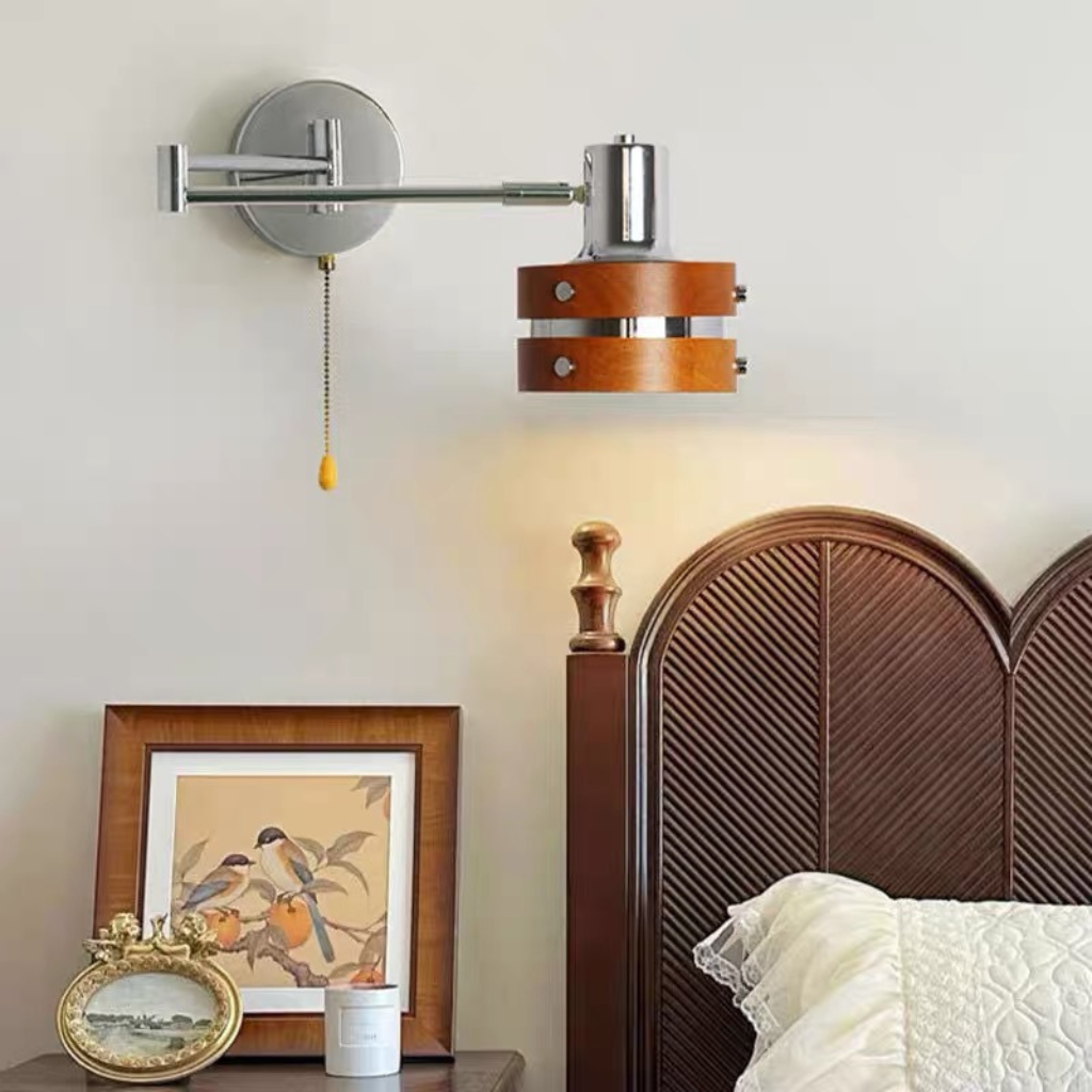 The Rivora Wooden Swing Arm Foldable LED Wall Light