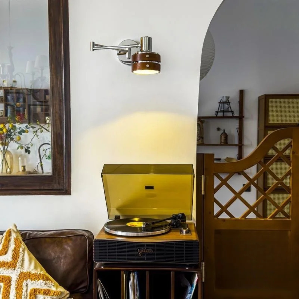 The Rivora Wooden Swing Arm Foldable LED Wall Light