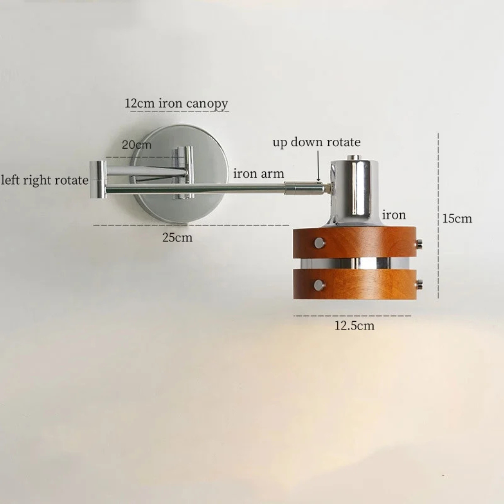 The Rivora Wooden Swing Arm Foldable LED Wall Light