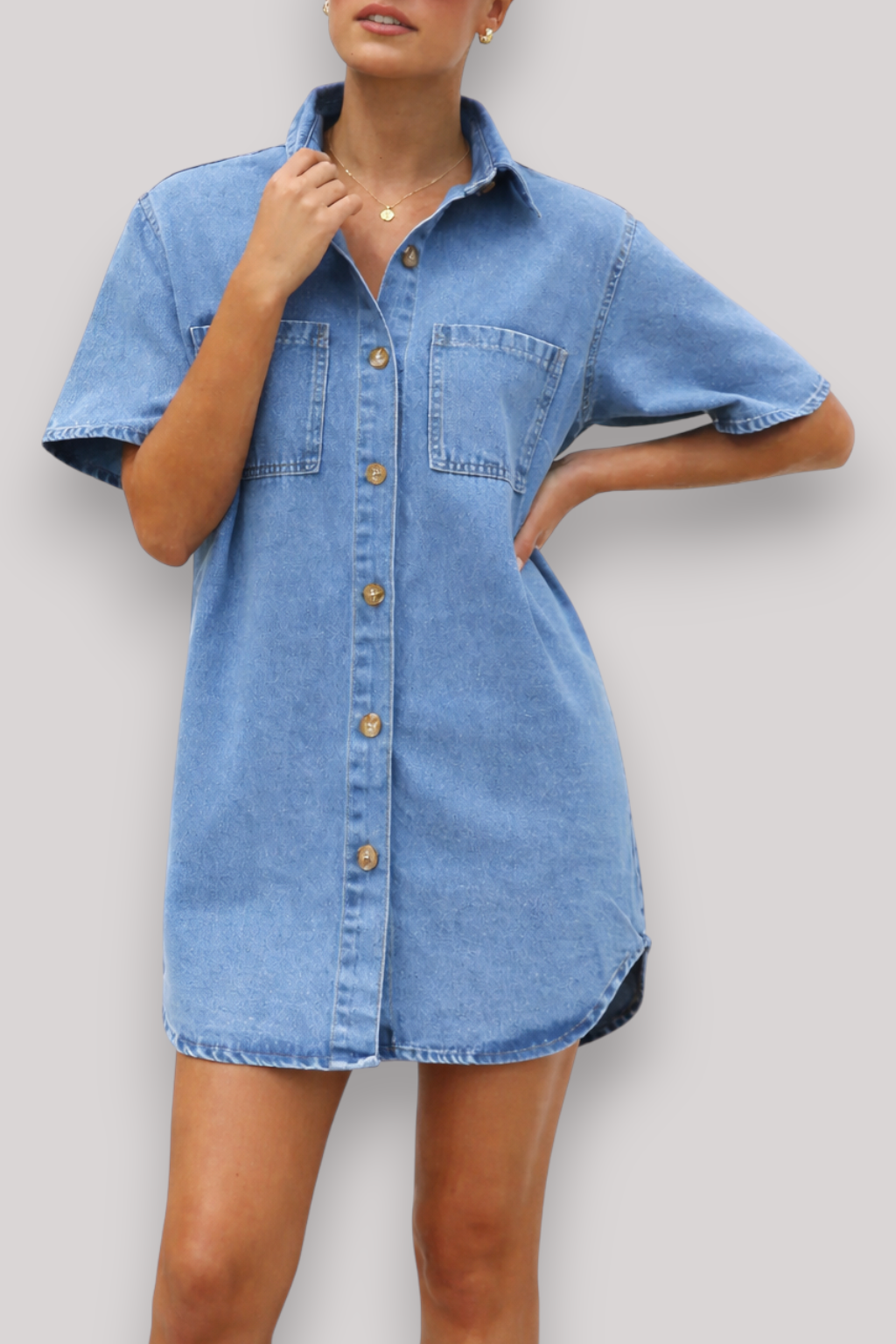 The Rosalind Women's Denim Shirt Dress Short Sleeve Mid Length