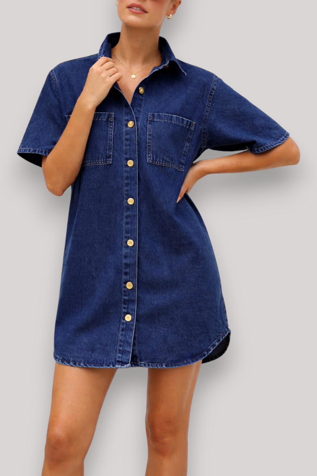 The Rosalind Women's Denim Shirt Dress Short Sleeve Mid Length