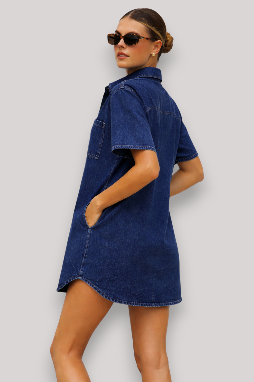 The Rosalind Women's Denim Shirt Dress Short Sleeve Mid Length
