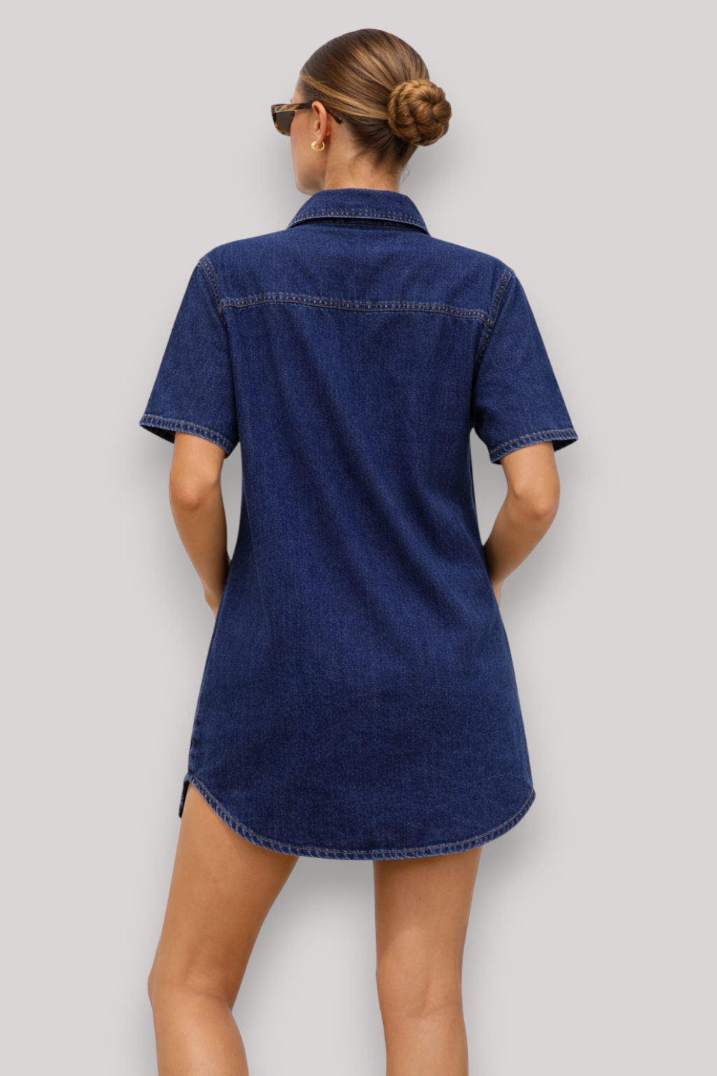 The Rosalind Women's Denim Shirt Dress Short Sleeve Mid Length
