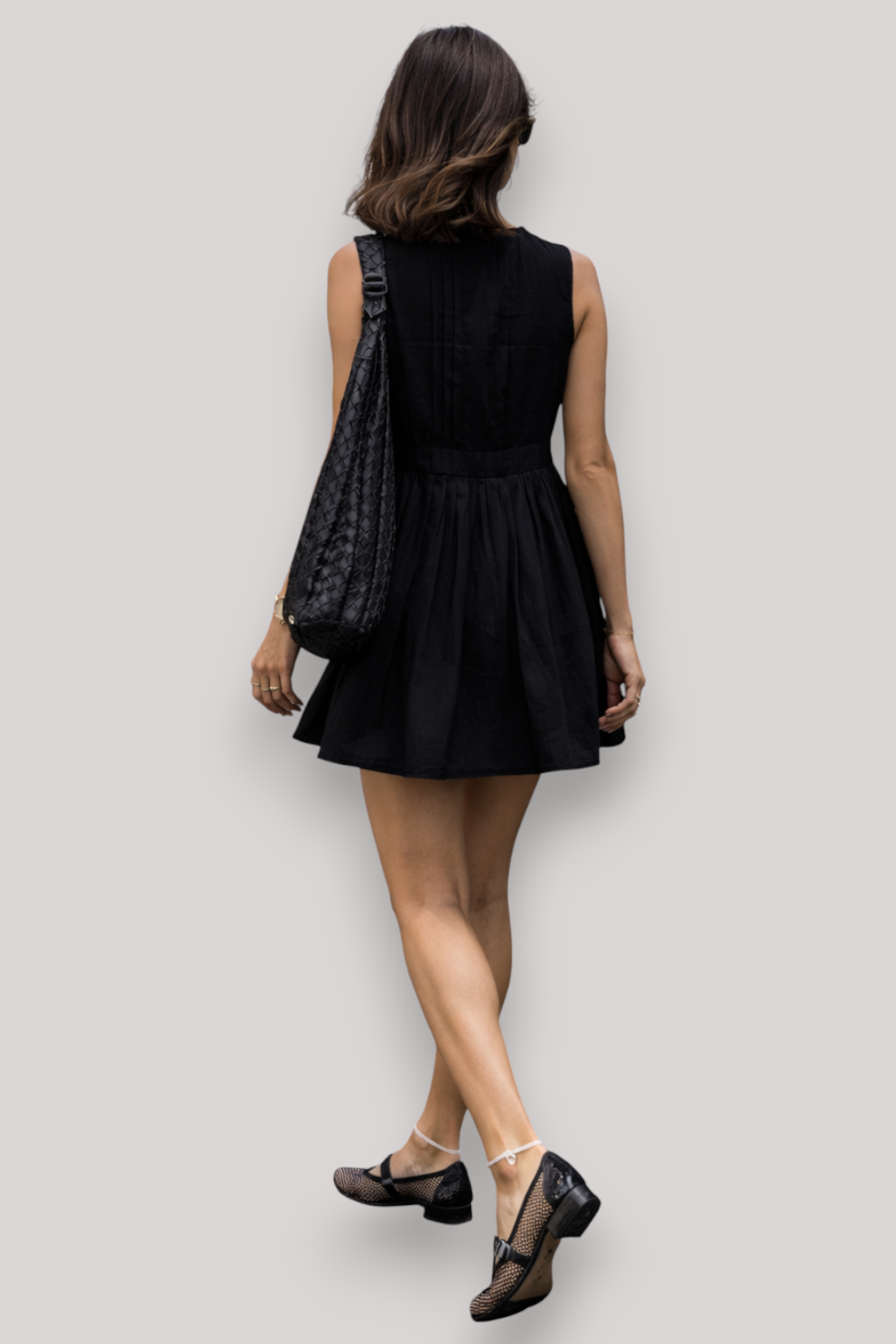 The Rosalyn Women's Lace Up Mini Dress Sleeveless Pleated Crew Neck