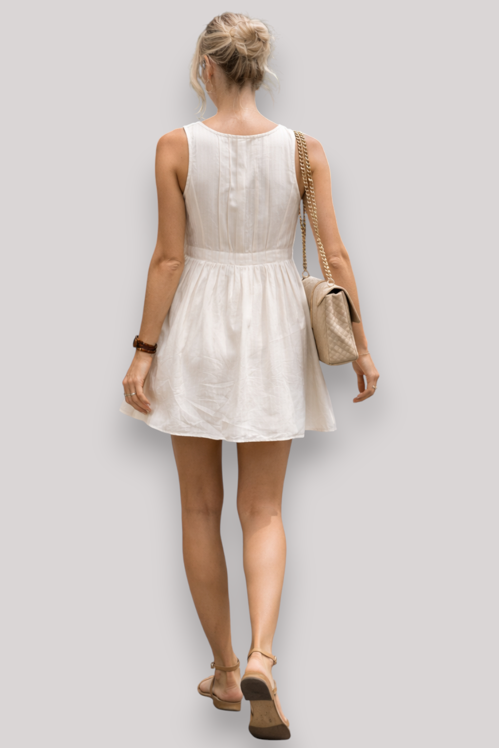 The Rosalyn Women's Lace Up Mini Dress Sleeveless Pleated Crew Neck