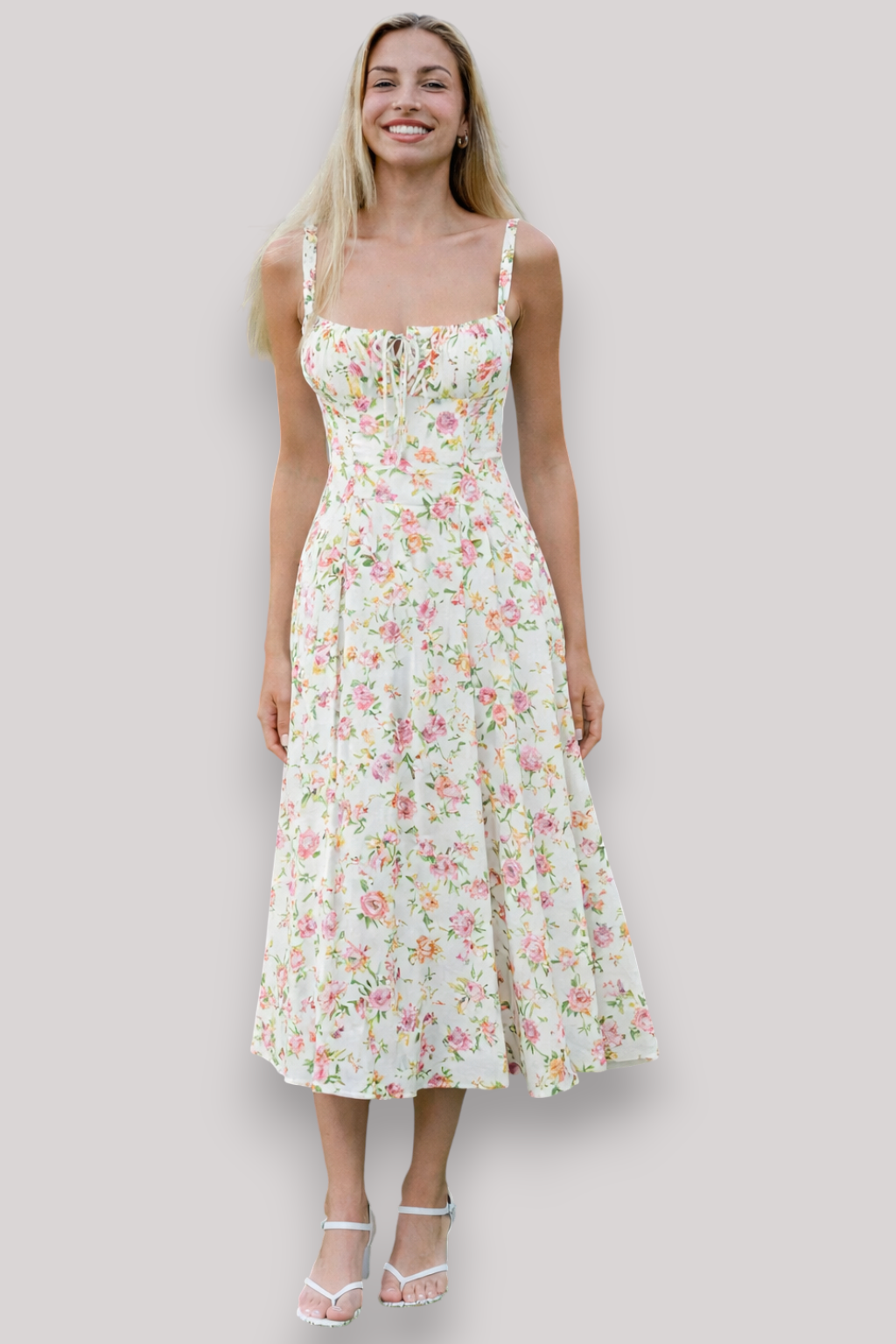 The Rosamund Floral Print Midi Dress Elegant Summer Holiday Style