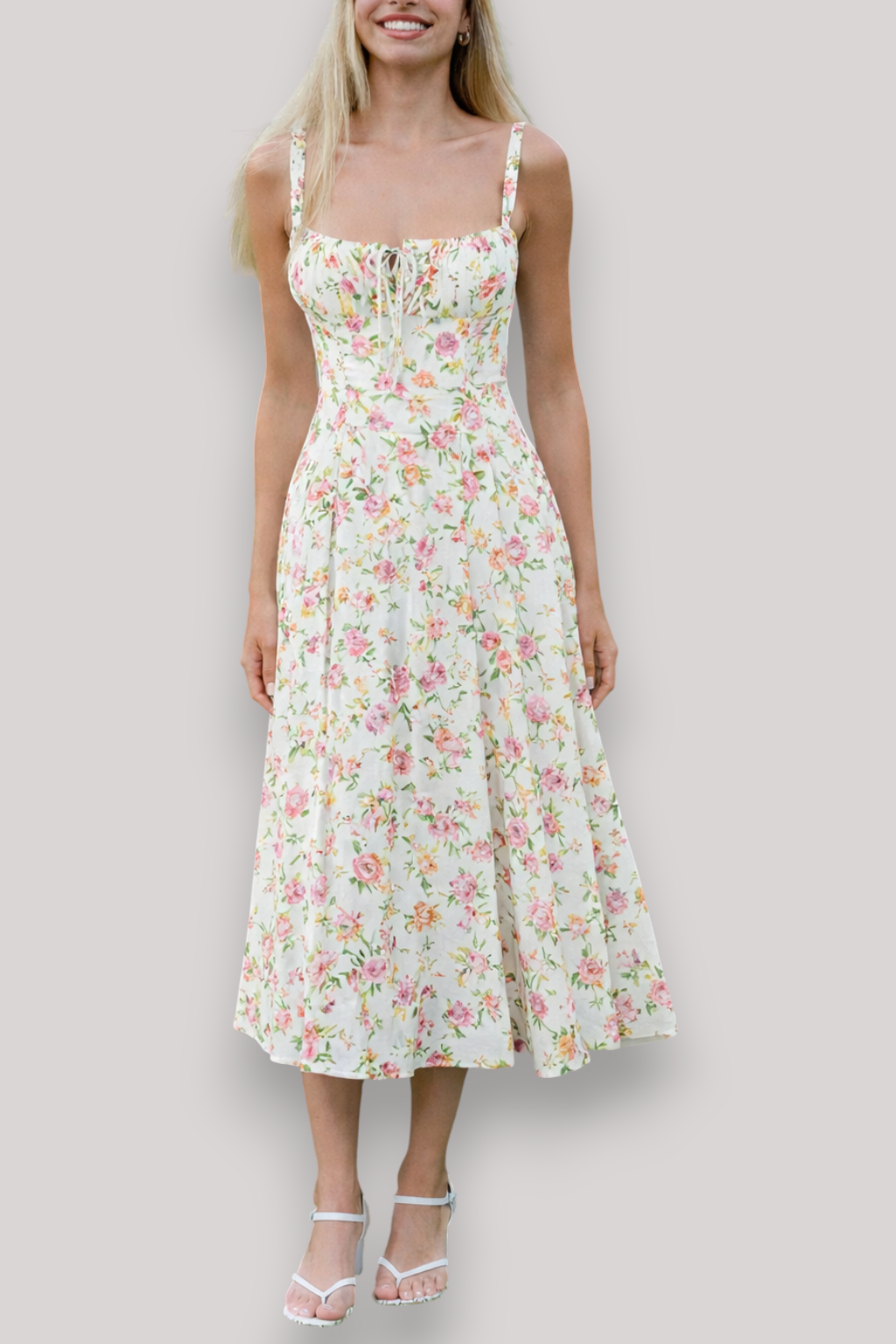 The Rosamund Floral Print Midi Dress Elegant Summer Holiday Style