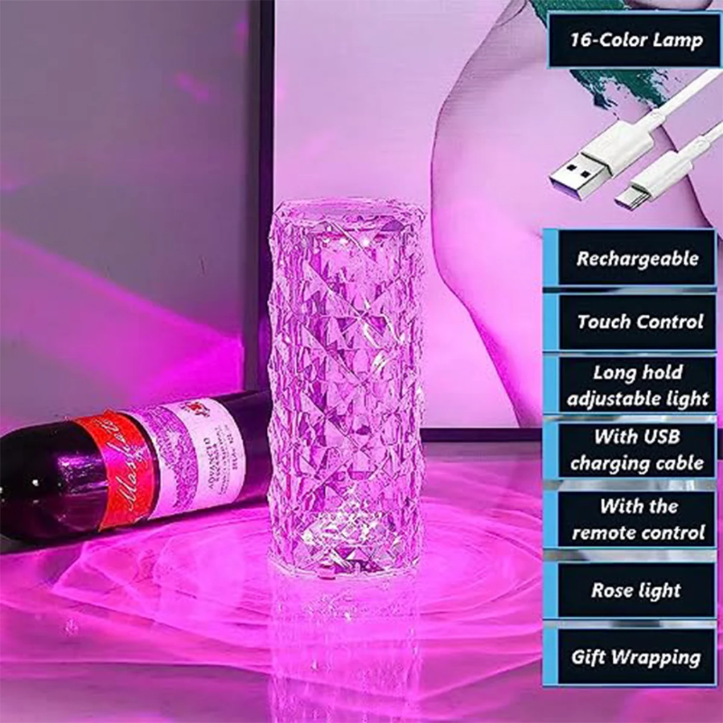 The Roselle Rechargeable RGB Crystal Touch Lamp