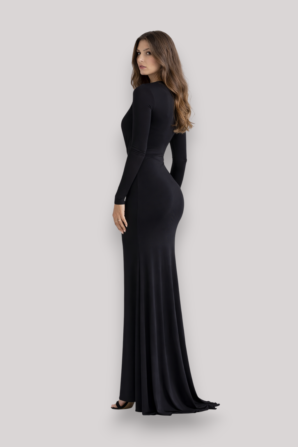The Scarlett Deep V Long Sleeve Evening Dress