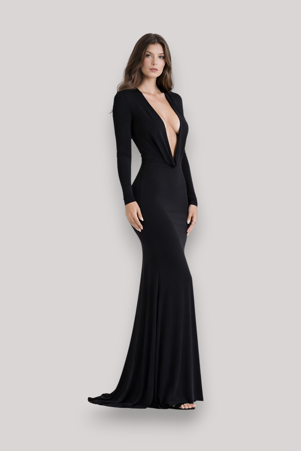 The Scarlett Deep V Long Sleeve Evening Dress