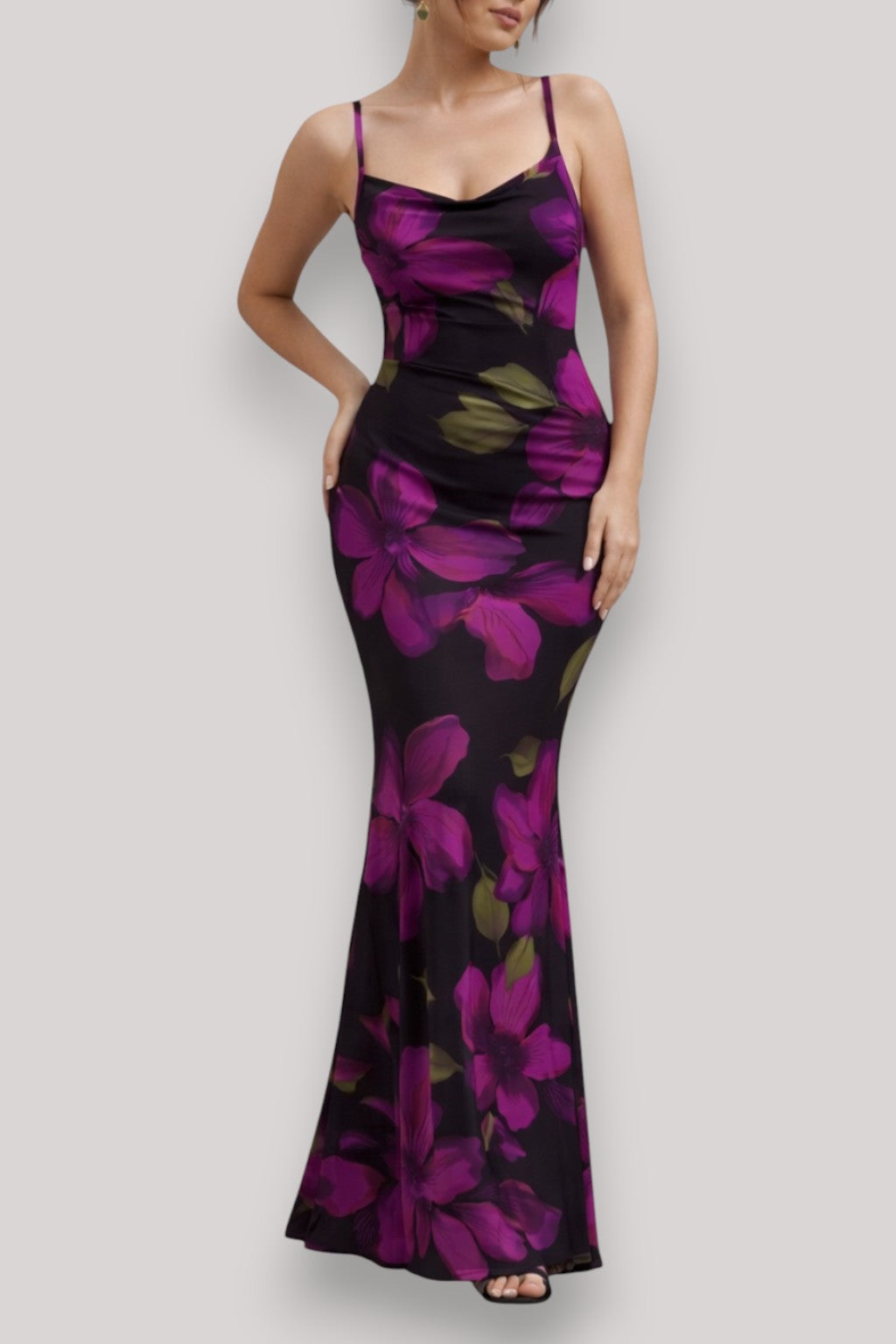The Serena Women's Floral Bodycon Midi Dress Spaghetti Strap Sleeveless Summer Wear