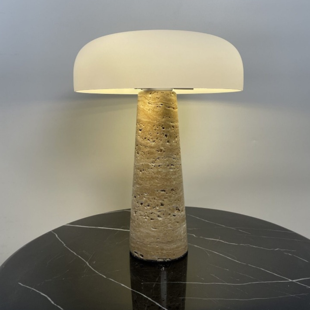 The Solvara Natural Stone Table Lamp With Glass Shade