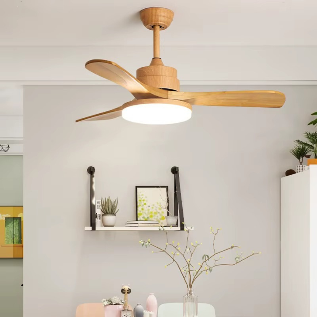 The Timora Modern Wooden Blade Ceiling Fan Light