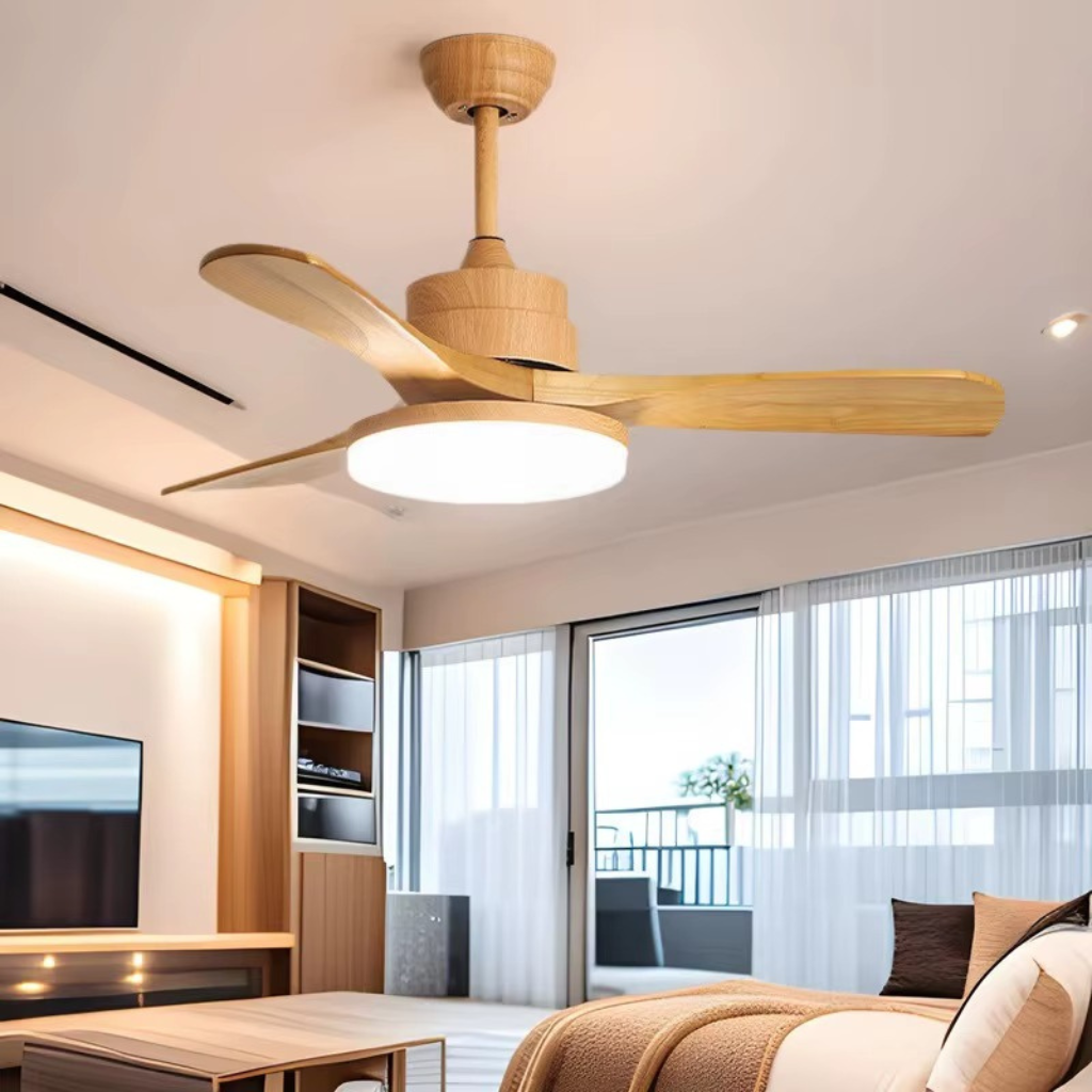 The Timora Modern Wooden Blade Ceiling Fan Light