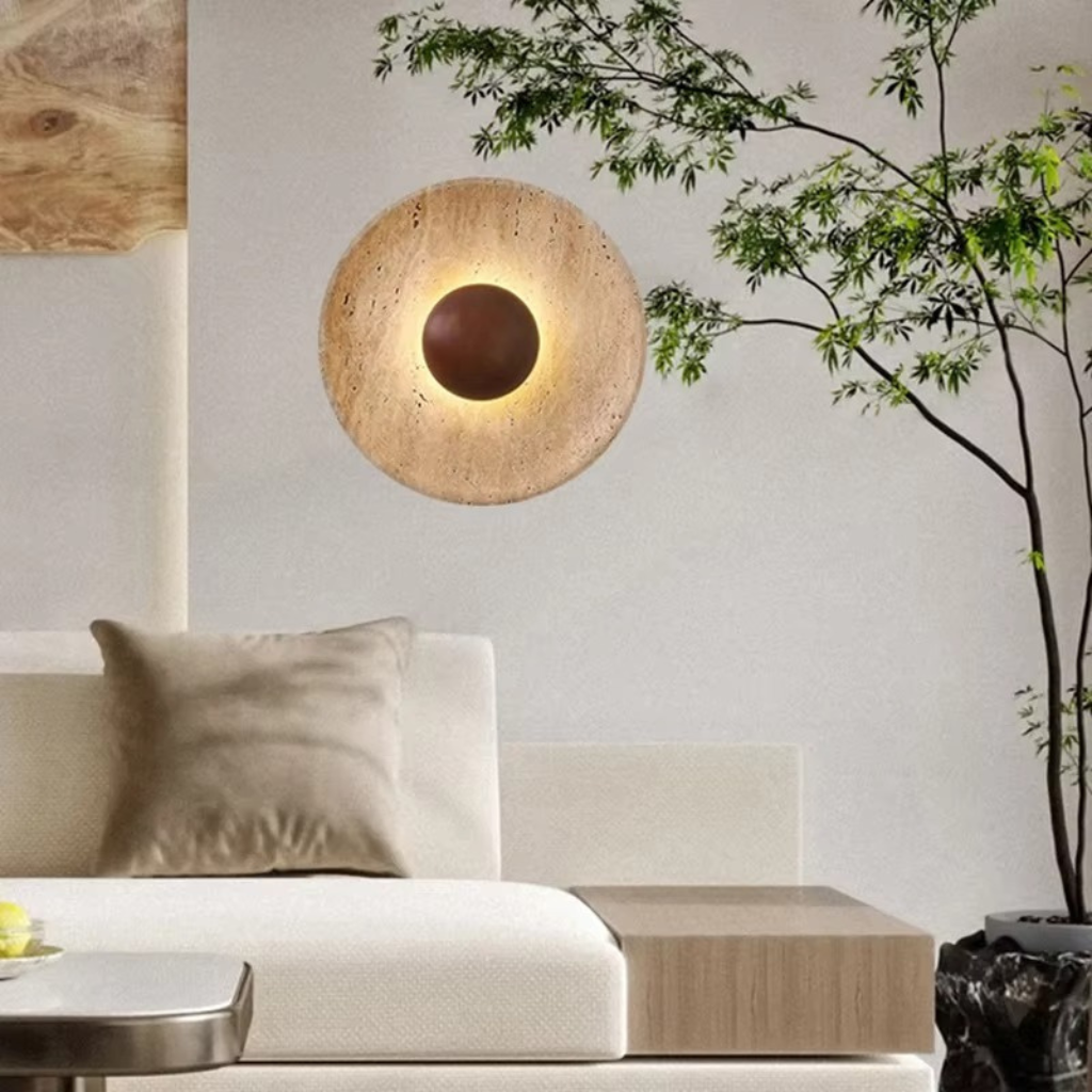 The Travora Wabi Sabi Travertine Wall Lamp