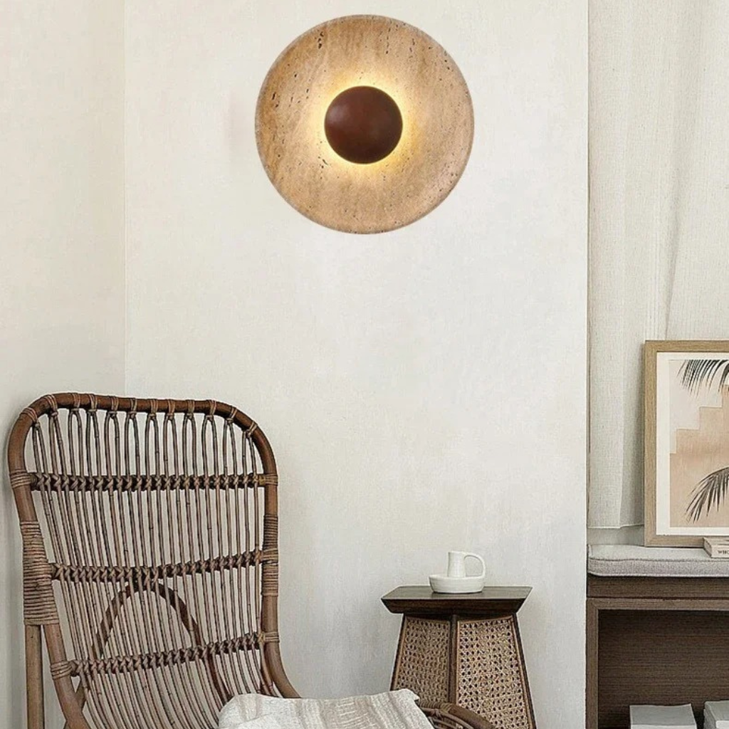 The Travora Wabi Sabi Travertine Wall Lamp
