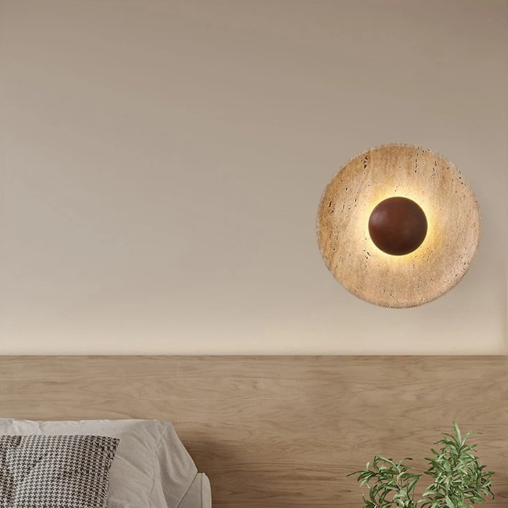 The Travora Wabi Sabi Travertine Wall Lamp