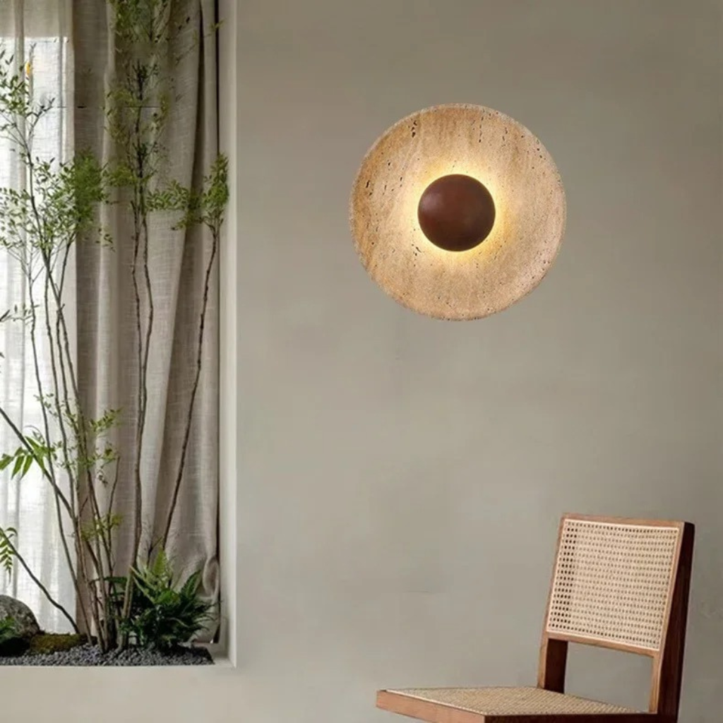 The Travora Wabi Sabi Travertine Wall Lamp