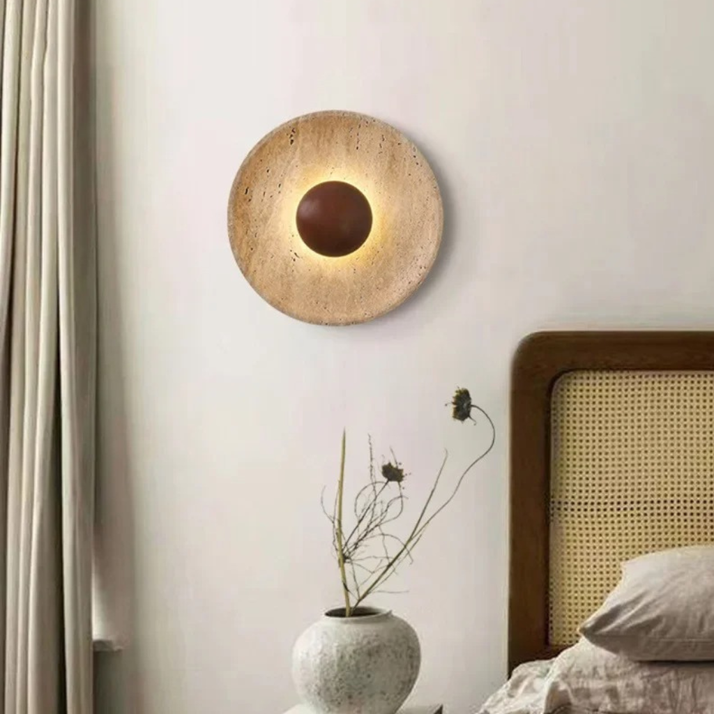 The Travora Wabi Sabi Travertine Wall Lamp
