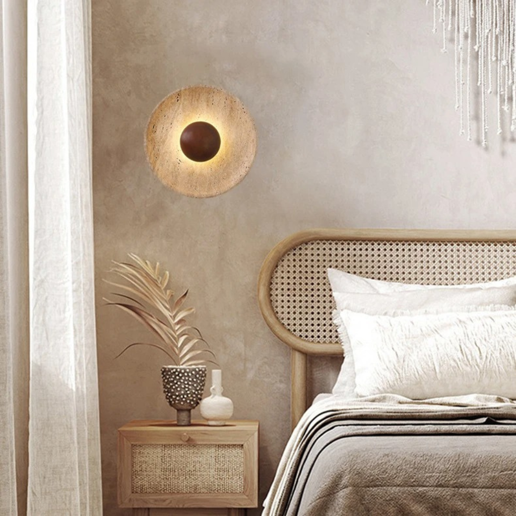 The Travora Wabi Sabi Travertine Wall Lamp